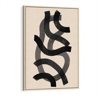 Obraz w ramie 80x120 - Strukturalne Odbicia Innowacji - zaplątane minimalistyczne linie, na bezowym tle - rama drewno