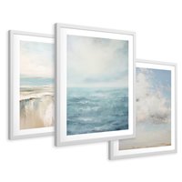 Zestaw obrazy w ramie 30x40 galeria - morze, niebo, akwarela, plaża - rama biała