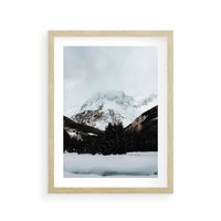 Plakat w ramie 40x50 - W Cieniu Śnieżnych Szczytów - górski krajobraz, zima - rama drewno
