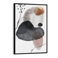 Obraz w ramie 70x100 - Impresje Harmonii - abstrakcyjne plamy akwarelowe, czarny szkic - rama czarna