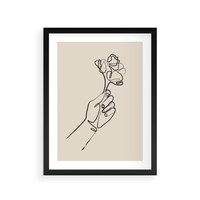 Plakat w ramie 50x70 - Szkic Kwiatu - kwiat w dłoni, szkic - rama czarna