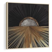 Obraz w ramie 80x80 - Metaliczne Boho Abstrakcje - boho, słońce - rama drewno