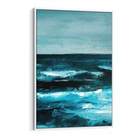 Obraz w ramie 70x100 - Burza Nad Granatowym Oceanem - piękny marynistyczny obraz olejny, wzburzone ciemne morze - rama biała