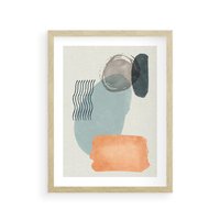 Plakat w ramie 50x70 - Kształtujące Plamy - geometryczne elementy, stonowane ziemiste kolory - rama drewno