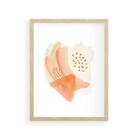 Plakat w ramie 30x40 - Rozkwitające Odbicia Form - abstrakcyjne akwarelowe plamy, minimalizm - rama drewno